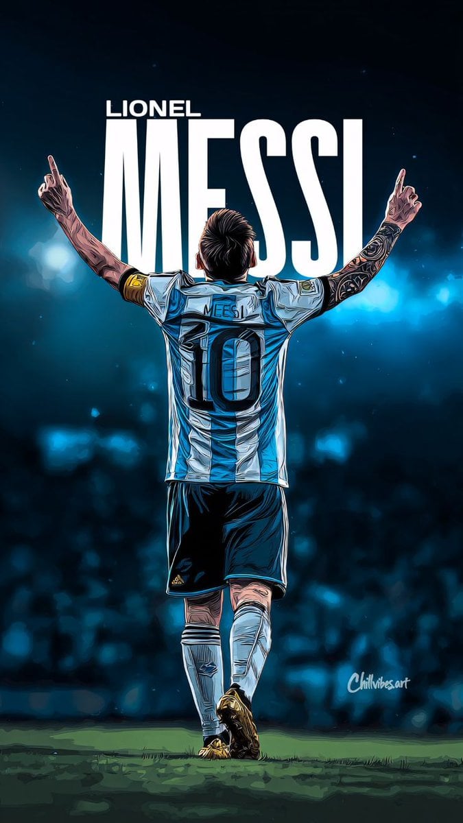 Messi's Victory: Epic Sports Poster with Dramatic Lighting