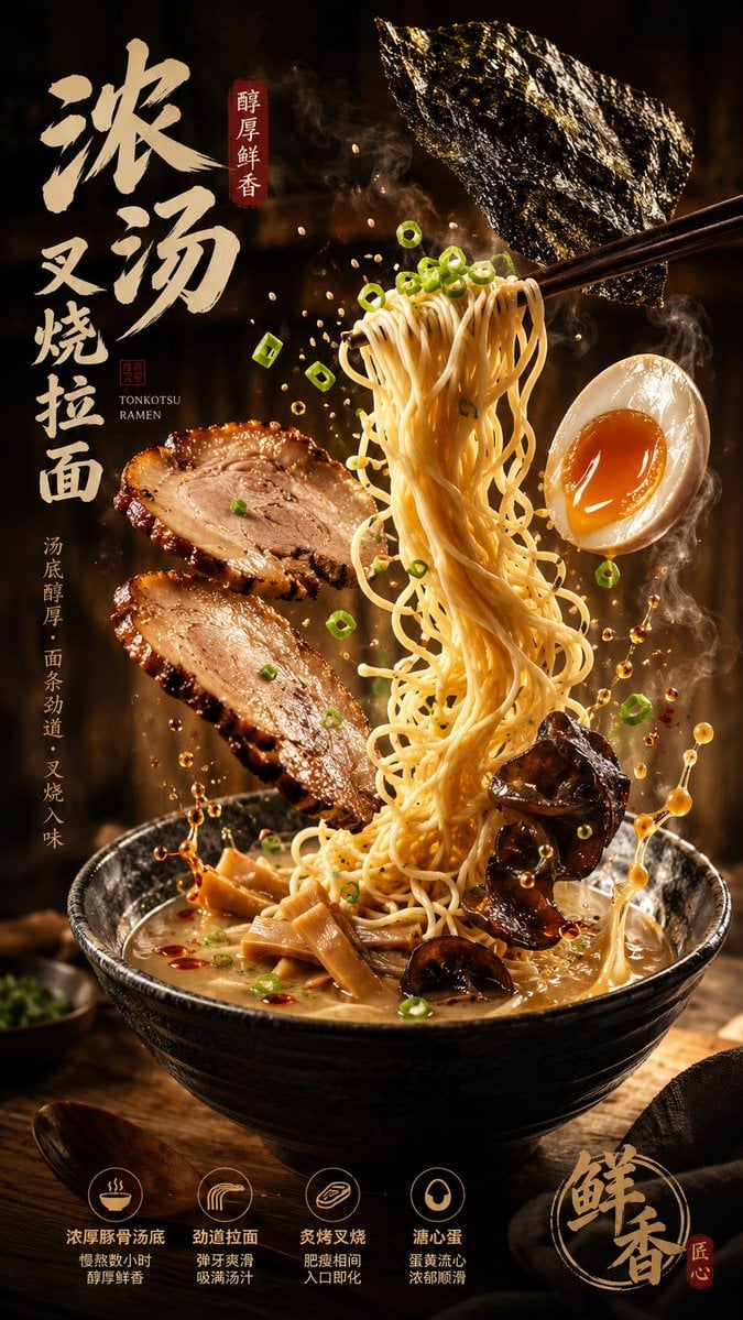 Explosive Food Hero Poster with Suspended Ingredients