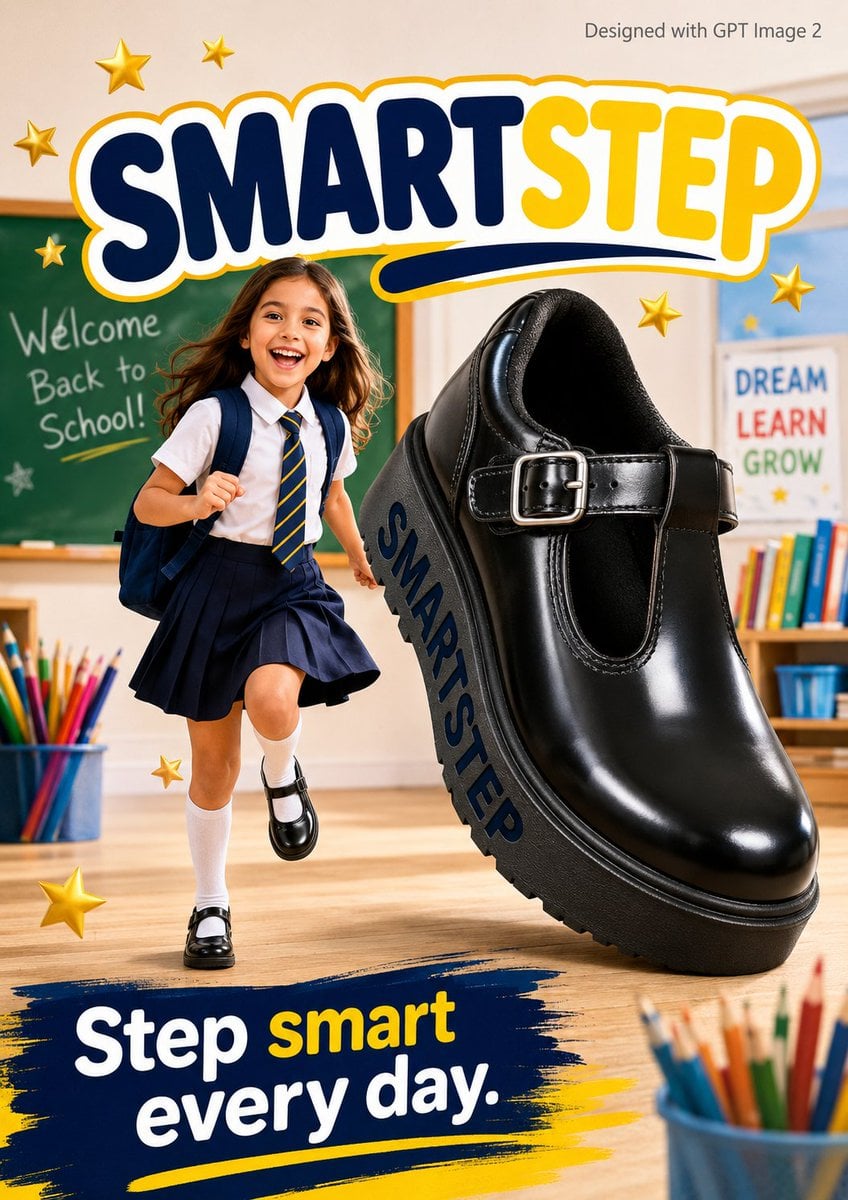 Back to School Ad with Giant Shoe and Girl