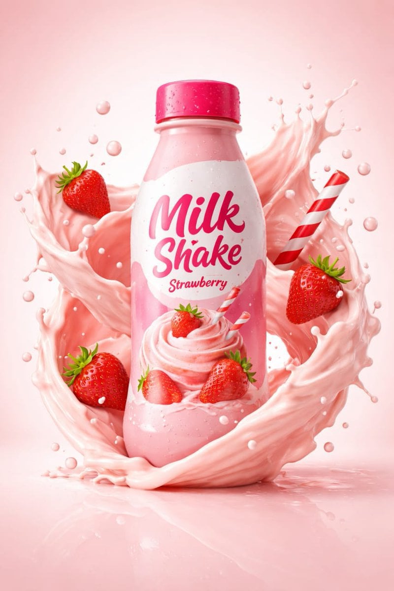 Milk Shake Bottle with Dynamic Splashes