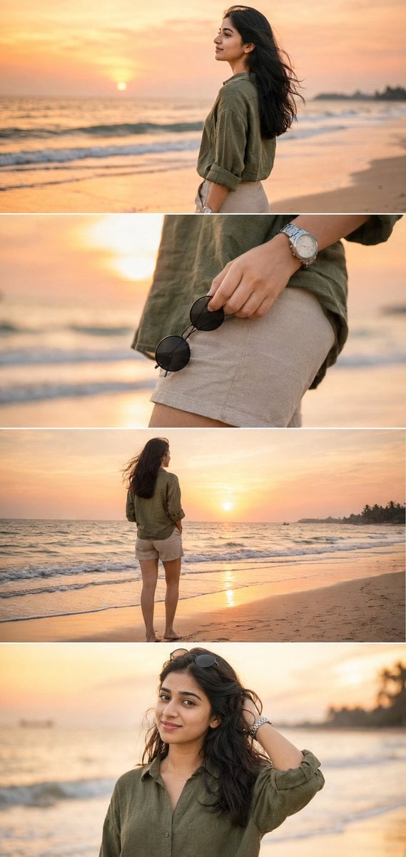 Ultra-realistic DSLR cinematic beach photoshoot collage f... image 1