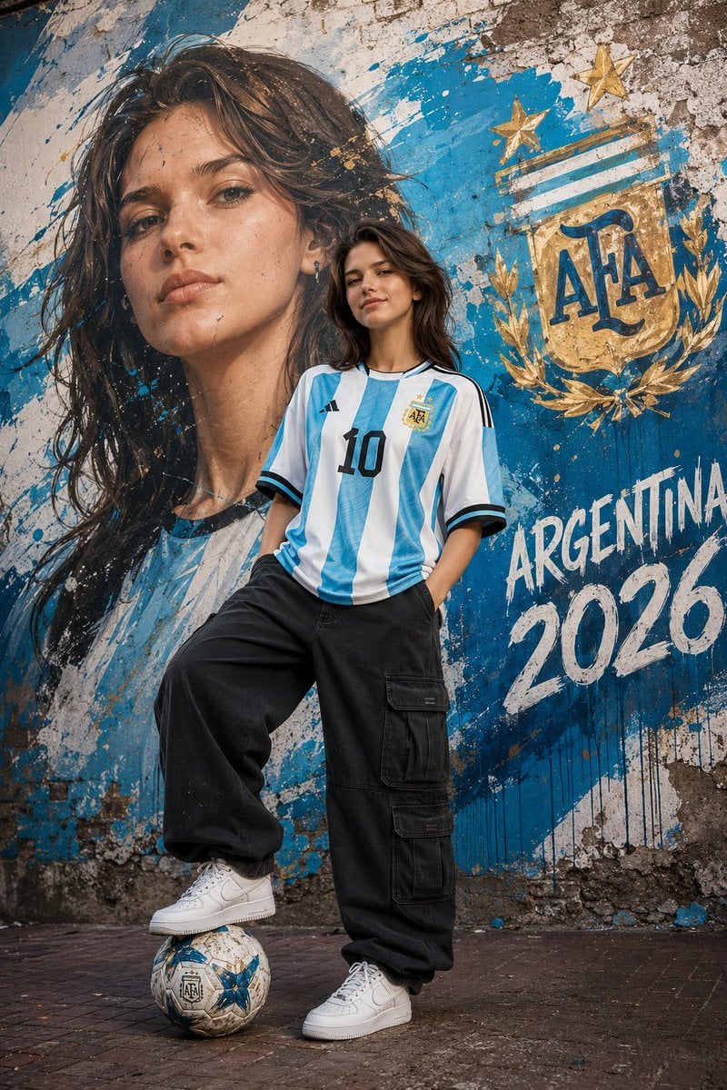 A confident young woman standing with one foot on a socce... image 1
