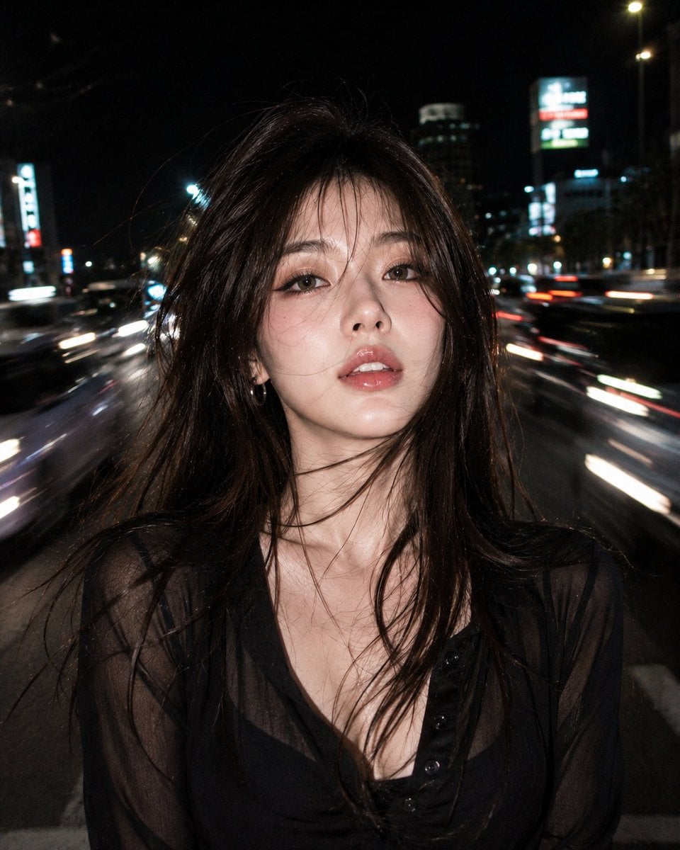 Ultra realistic RAW night flash portrait of a beautiful y... image 1