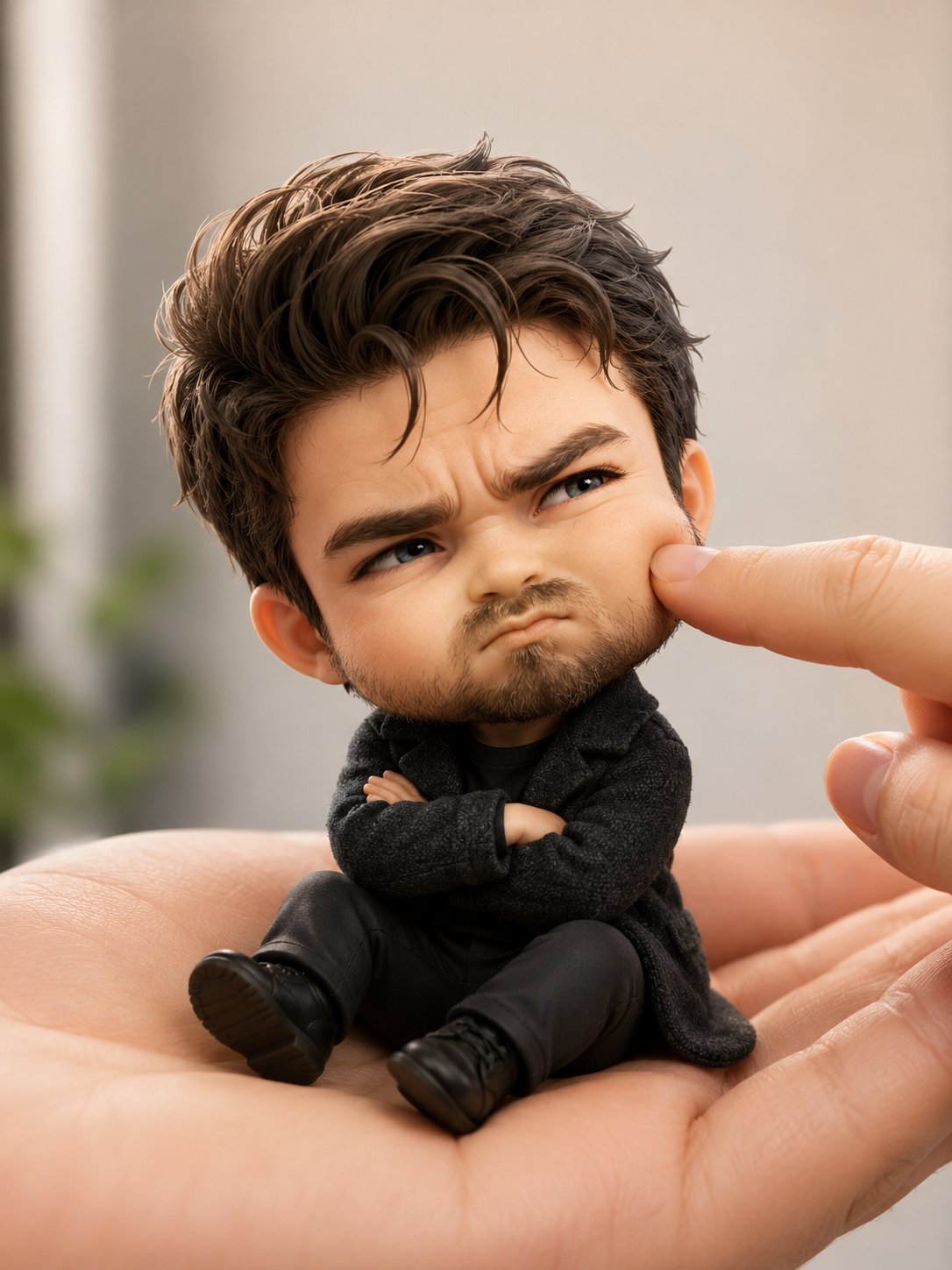 Chibi Einstein Pouts on an Open Palm