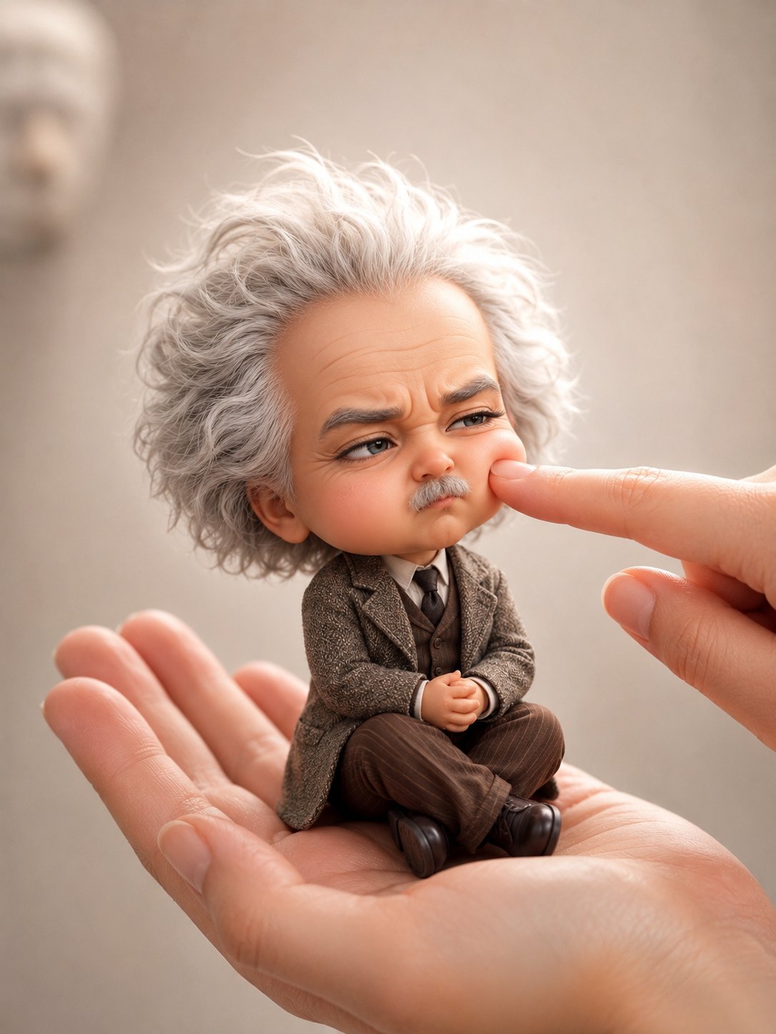 Chibi Einstein Pouts on an Open Palm thumbnail 3