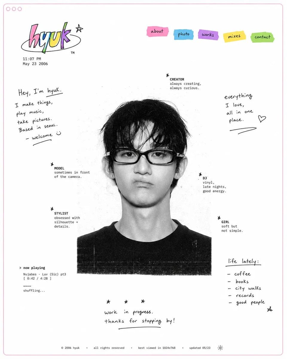 Design a minimal early-internet personal profile webpage ... image 1
