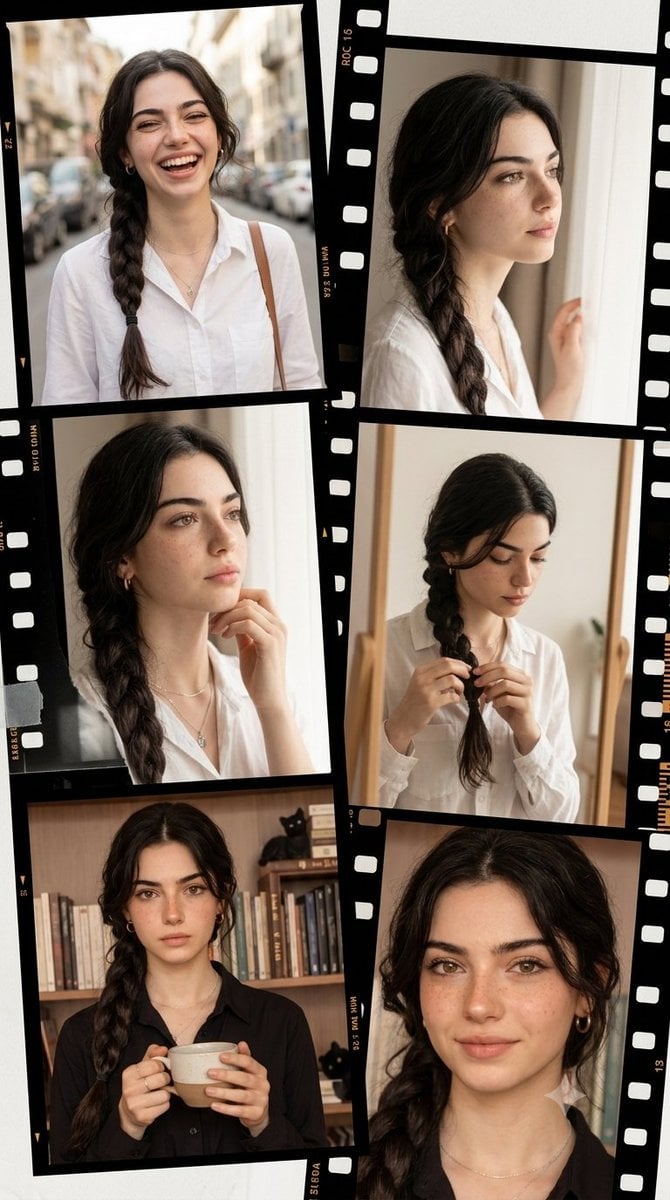 Vintage filmstrip collage of a woman image 1