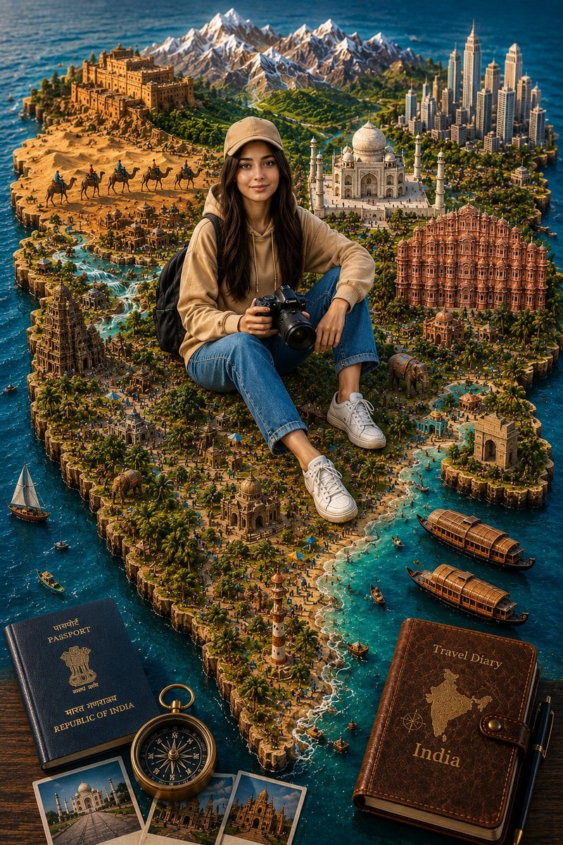 A highly detailed 3D miniature travel diorama of India sh... thumbnail 2