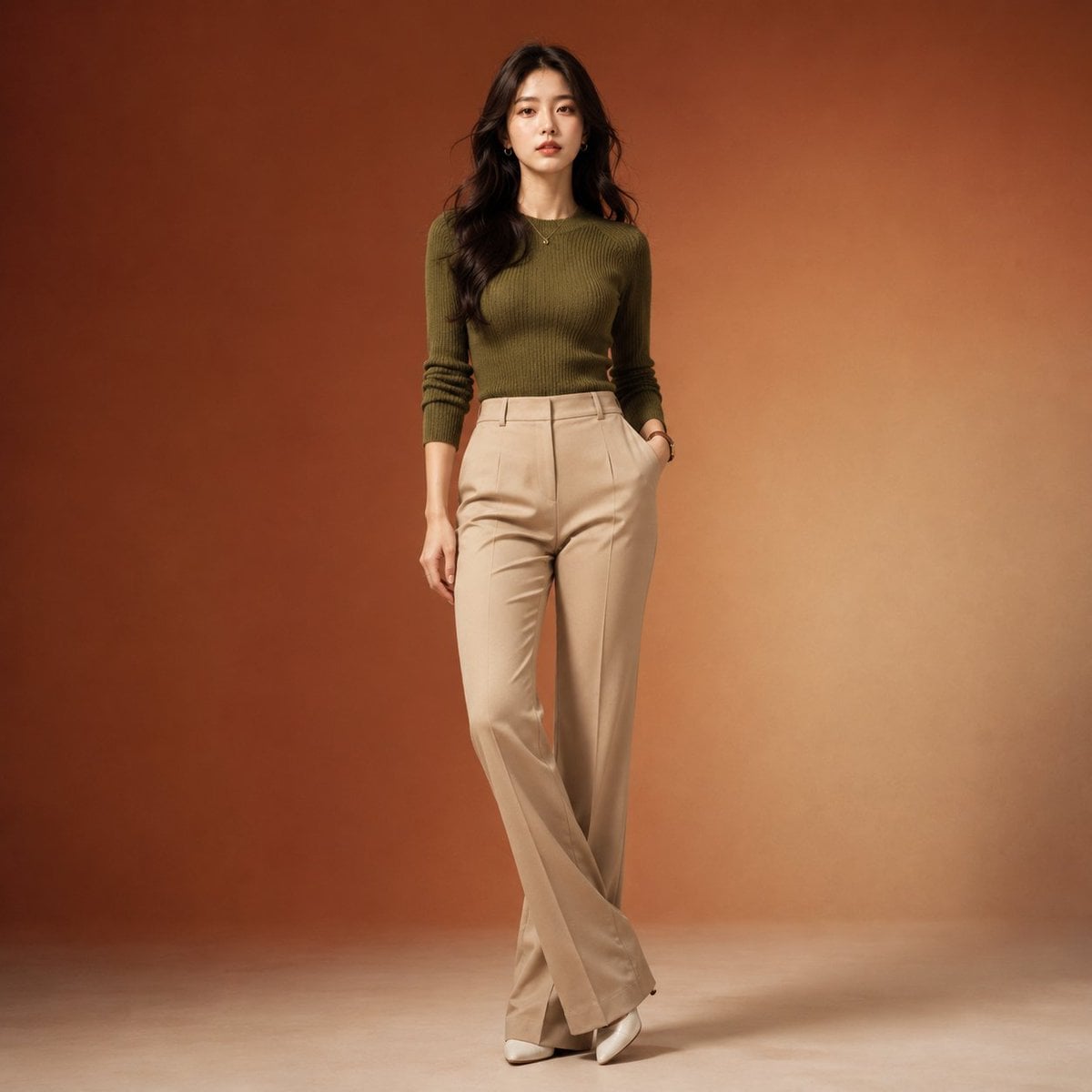 Full-body professional fashion editorial portrait of a be... image 1
