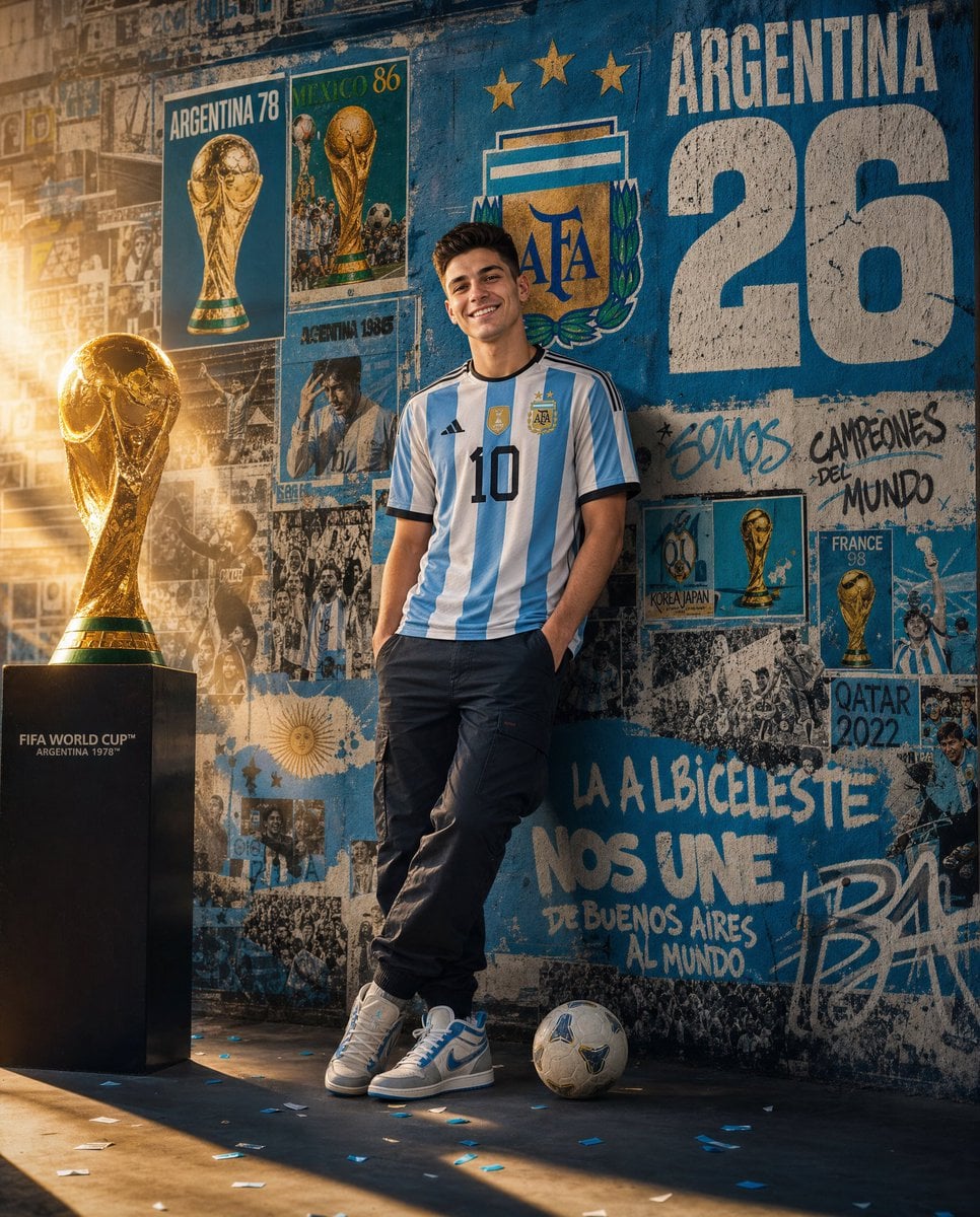 Argentina Football Fan in Sky Blue and Gold