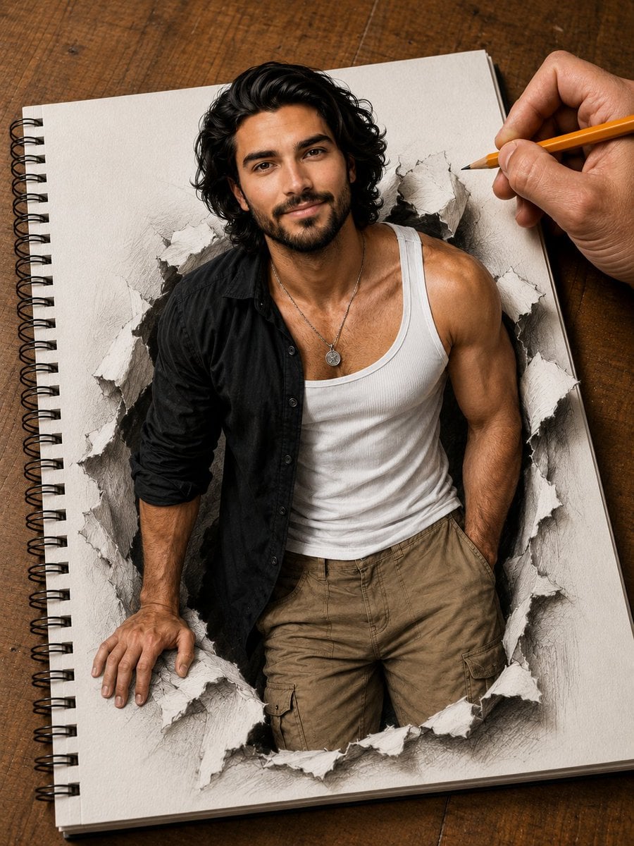 Hyper-detailed photorealistic illustration of a handsome ... image 1