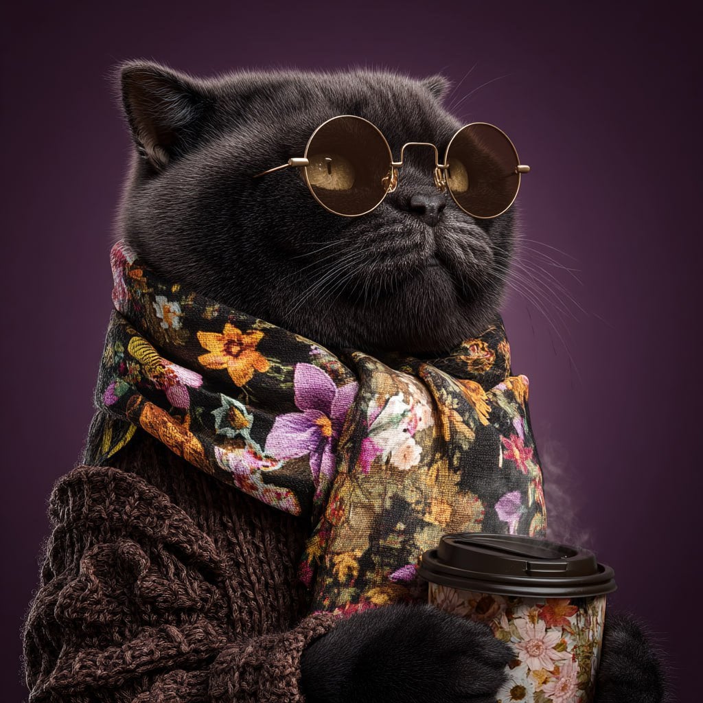 Fashionable British Shorthair Cat with Coffee