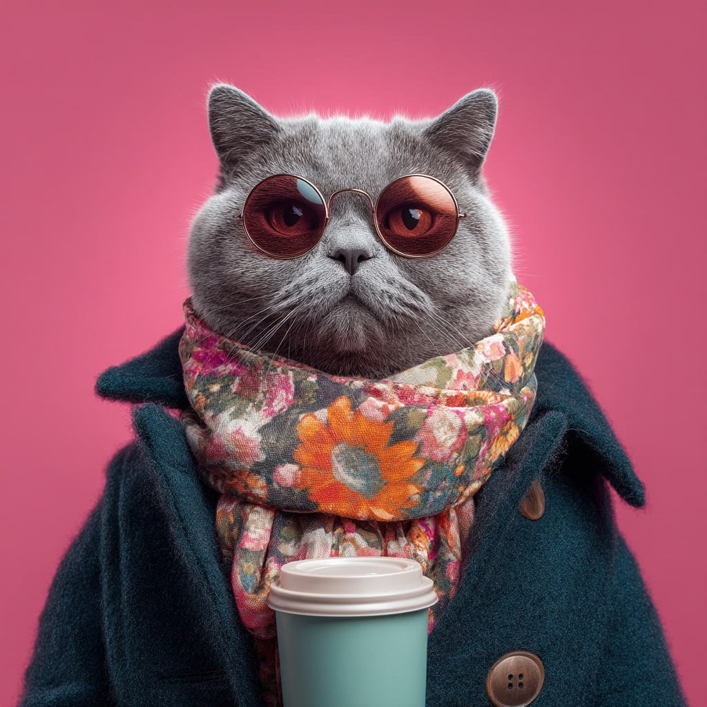Fashionable British Shorthair Cat with Coffee thumbnail 2