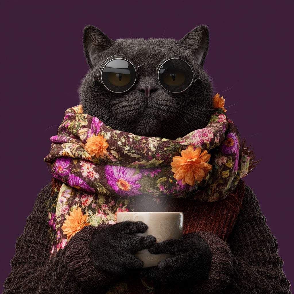 Fashionable British Shorthair Cat with Coffee thumbnail 3