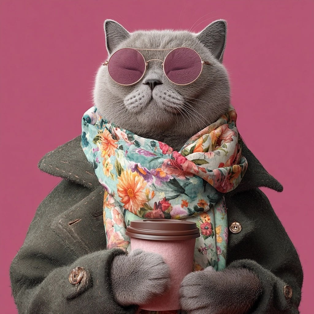 Fashionable British Shorthair Cat with Coffee thumbnail 4