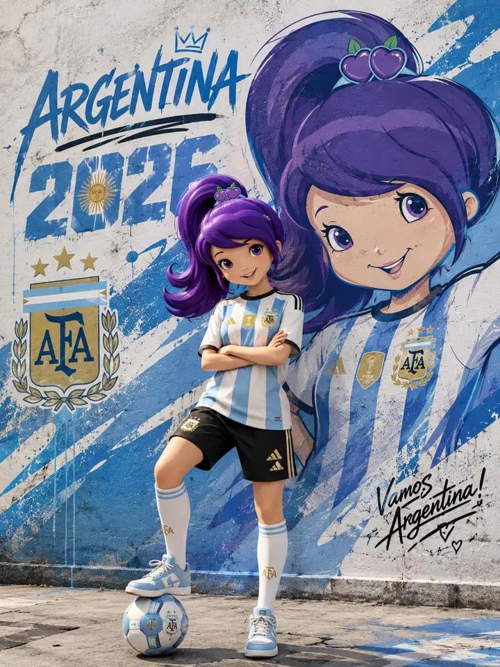Argentina 2025 Street-Art Football Poster with Mascot image 1