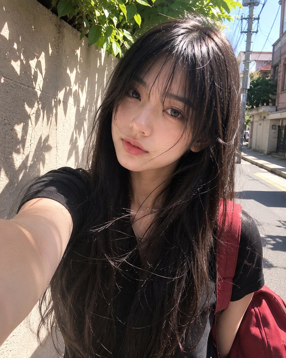 Beautiful young Japanese girl with long silky black hair ... image 1