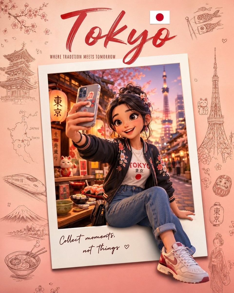 Create a premium collectible travel poster in a cute styl... image 1
