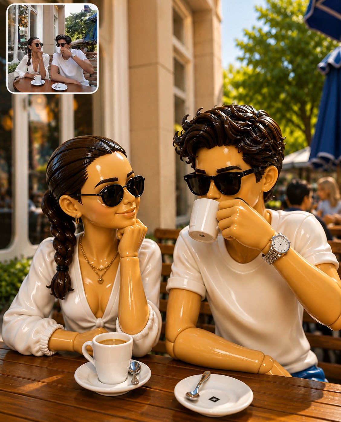 Stylized Couple at Café as Designer Vinyl Figures