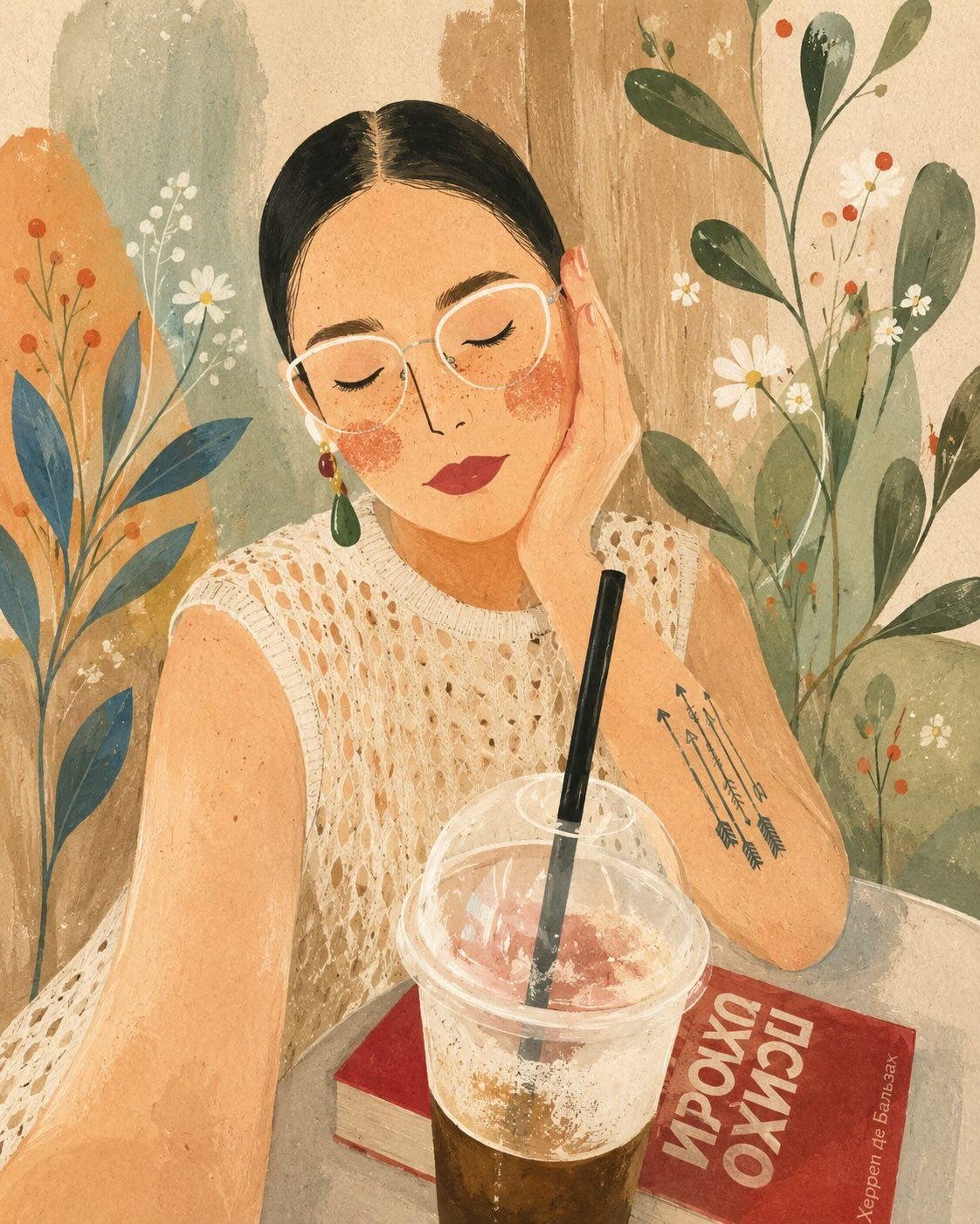 Watercolor Folk Art Portrait with Distorted Anatomy thumbnail 2