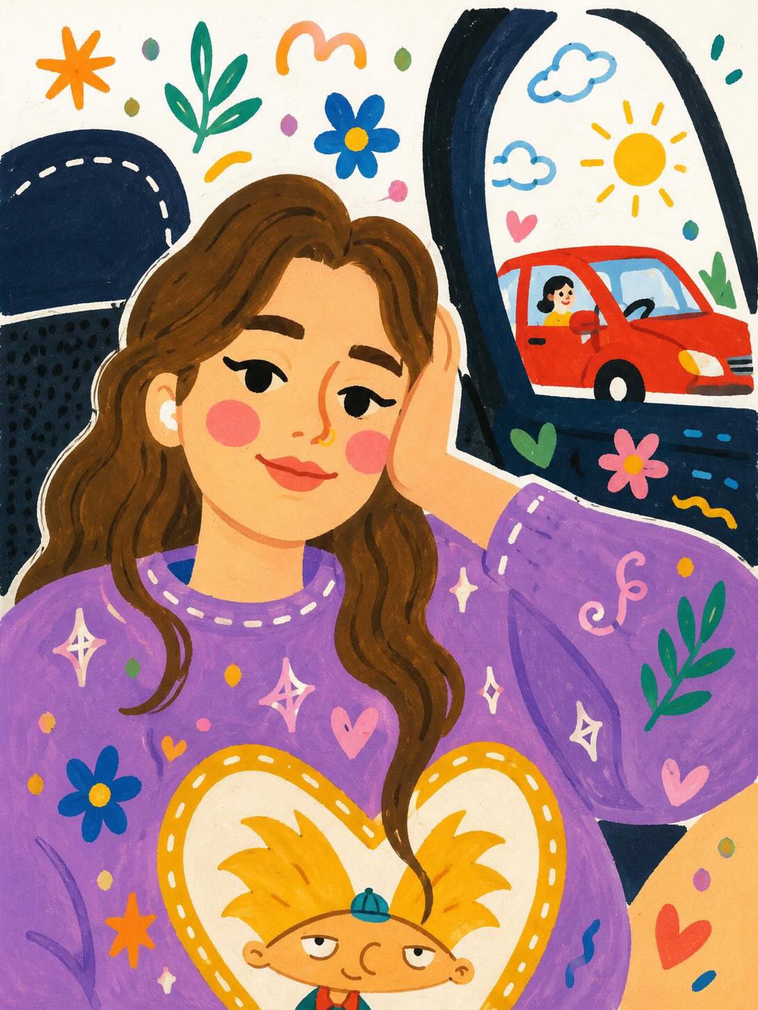 Stylized Folk-Art Gouache Portrait with Bold Outlines thumbnail 2