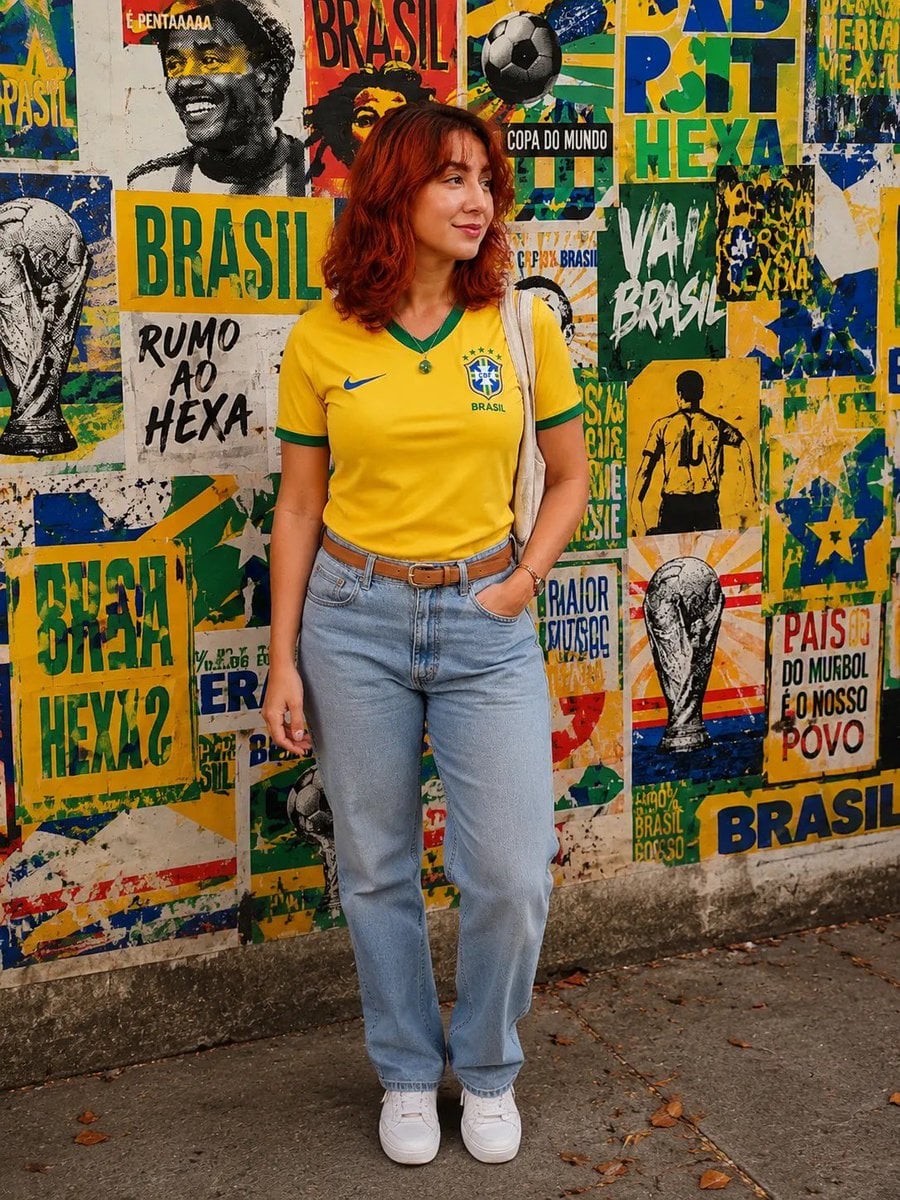 Golden Hour Street Portrait in Brazilian Football Jersey thumbnail 2
