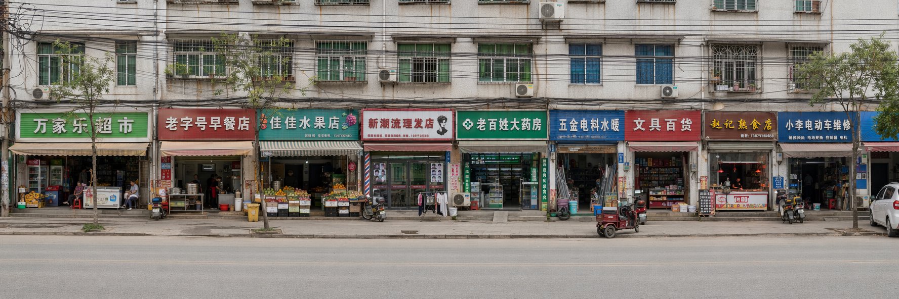 Continuous Urban Storefront Panorama in Rainy Night thumbnail 3