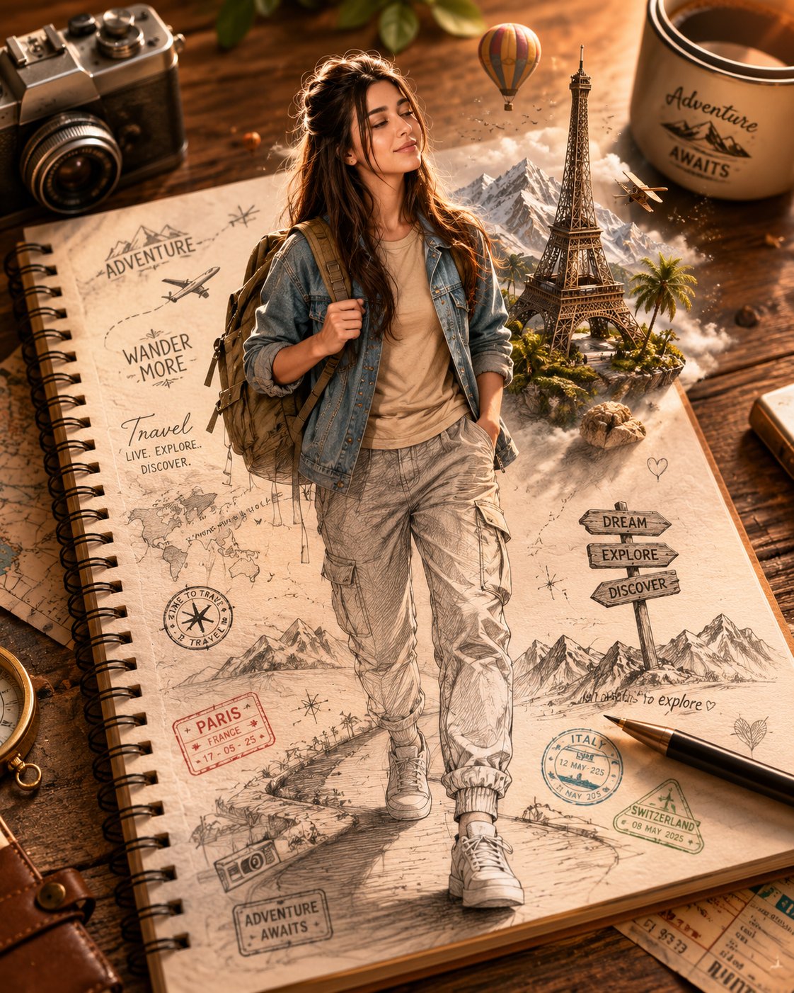 Traveler Emerging from a Sketchbook