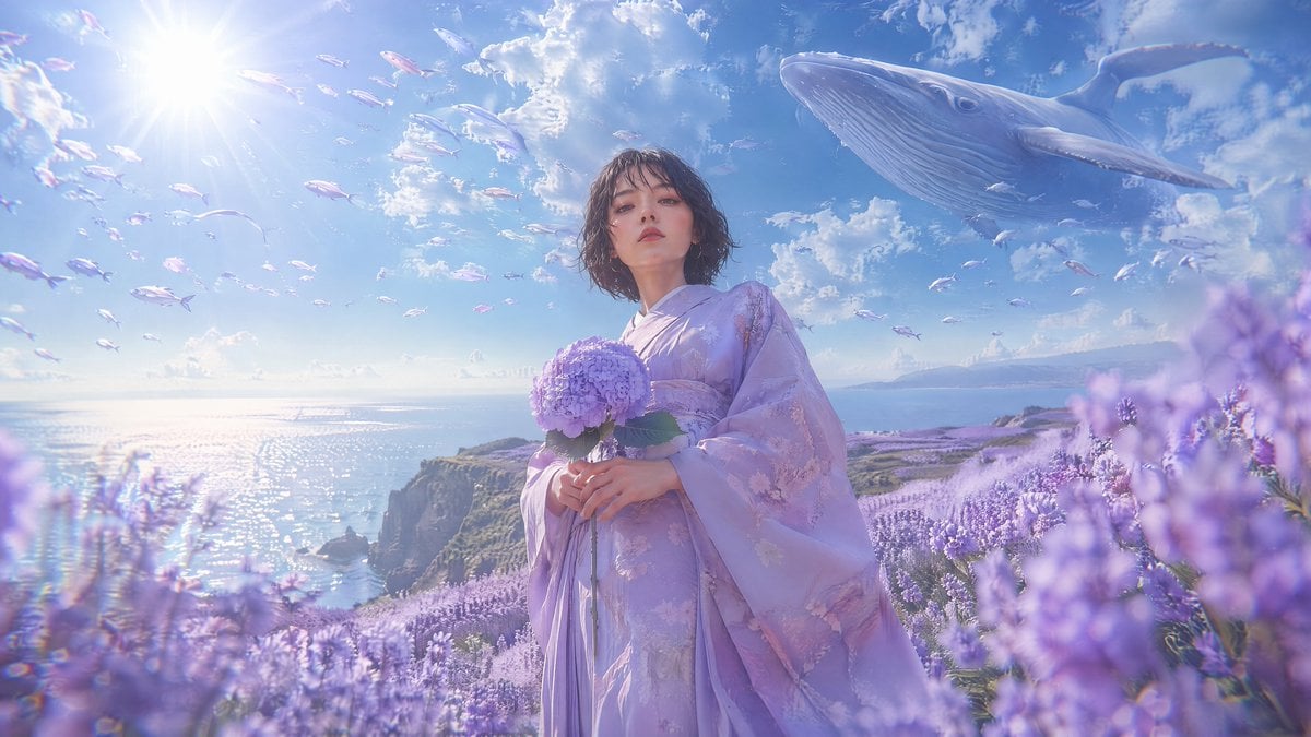 Ethereal Woman Amidst a Sea of Flowers thumbnail 2