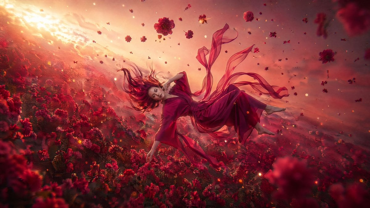 Ethereal Woman Amidst a Sea of Flowers thumbnail 3
