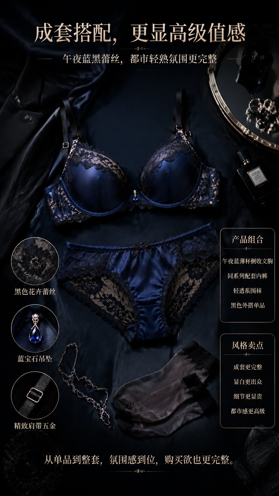 Midnight Blue Lace Lingerie E-Commerce Atmosphere thumbnail 4