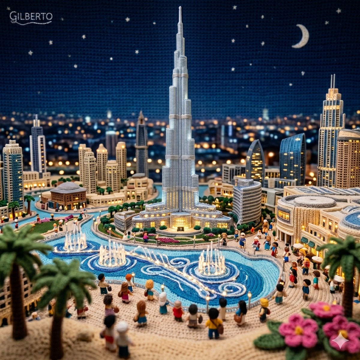 Knitted Cityscape Diorama Under Moonlit Sky thumbnail 2