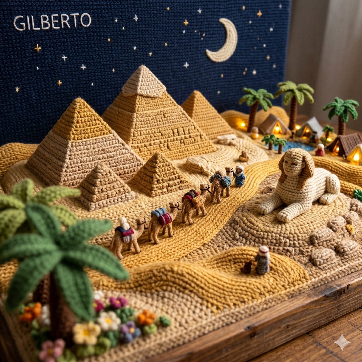 Knitted Cityscape Diorama Under Moonlit Sky thumbnail 3