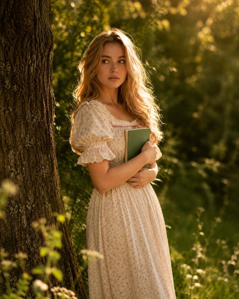Golden Hour Cottagecore Portrait in Woodland thumbnail 4