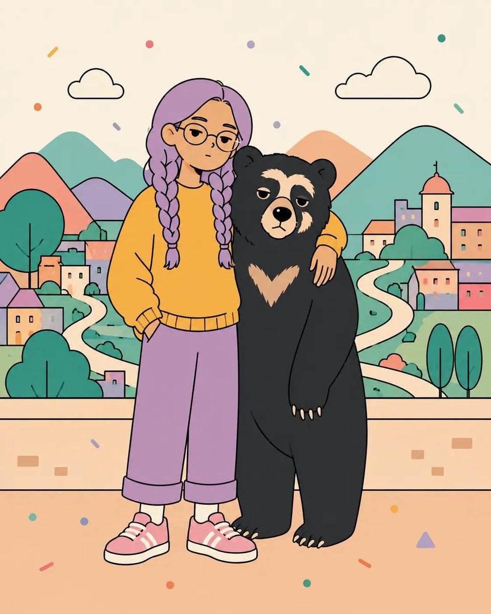 Pastel Kawaii Characters with Animal Companions thumbnail 2