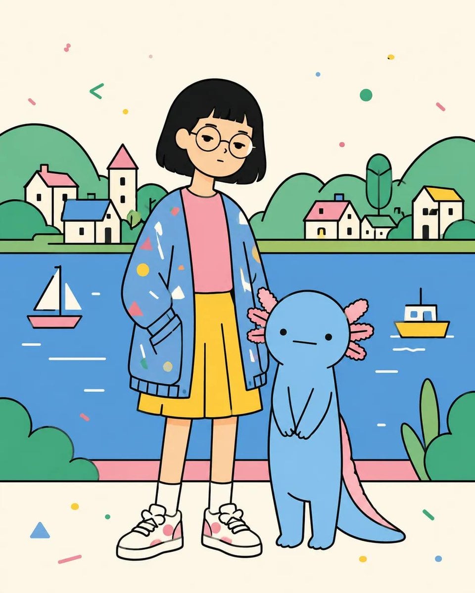 Pastel Kawaii Characters with Animal Companions thumbnail 3