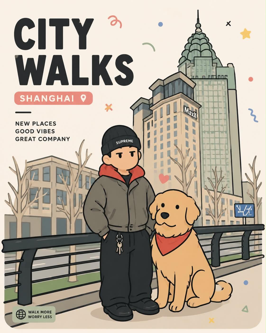 Playful Flat-Vector Poster with Human and Animal