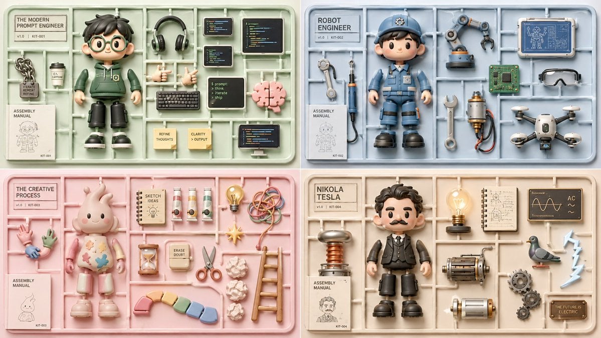 Disassembled Prompt Engineer Toy Kit Flat-Lay