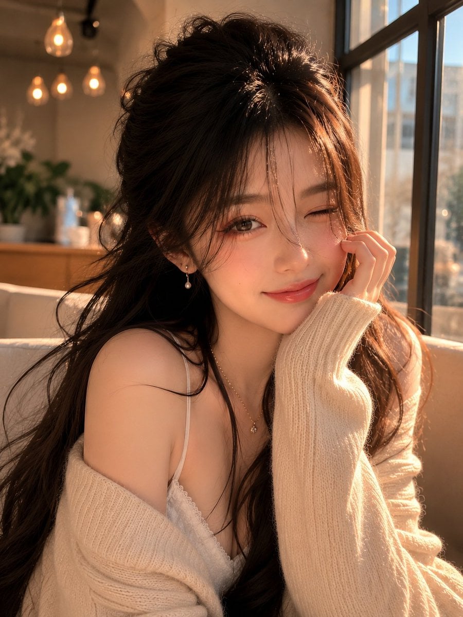 Golden Hour Portrait with Winking Smile
