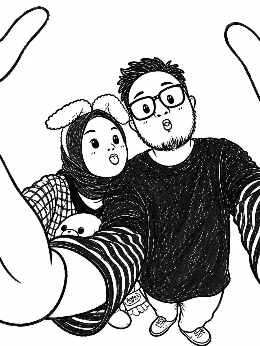 Chibi Family Doodle in Black Ink thumbnail 2