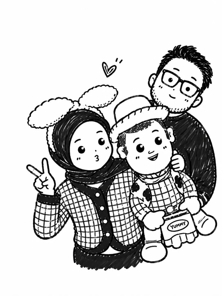 Chibi Family Doodle in Black Ink thumbnail 3