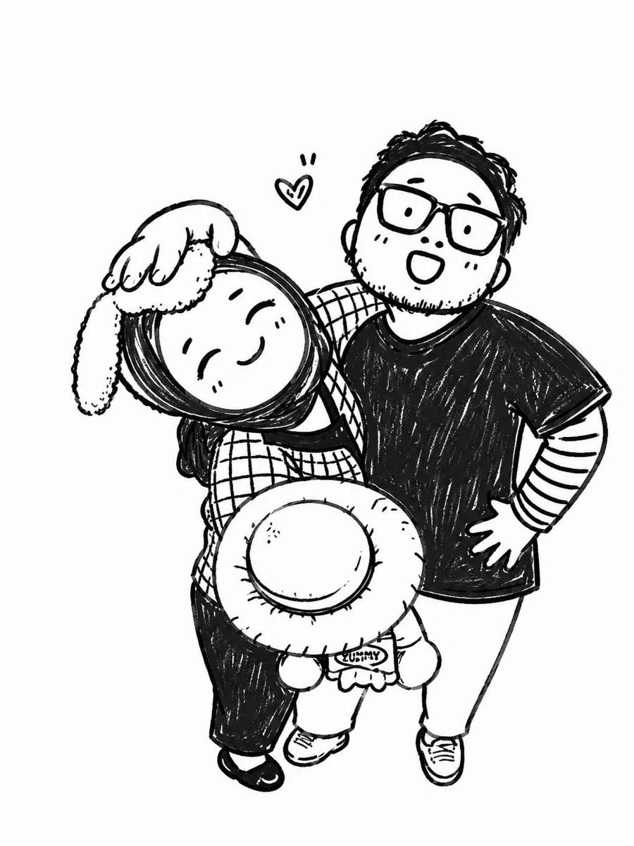 Chibi Family Doodle in Black Ink thumbnail 4
