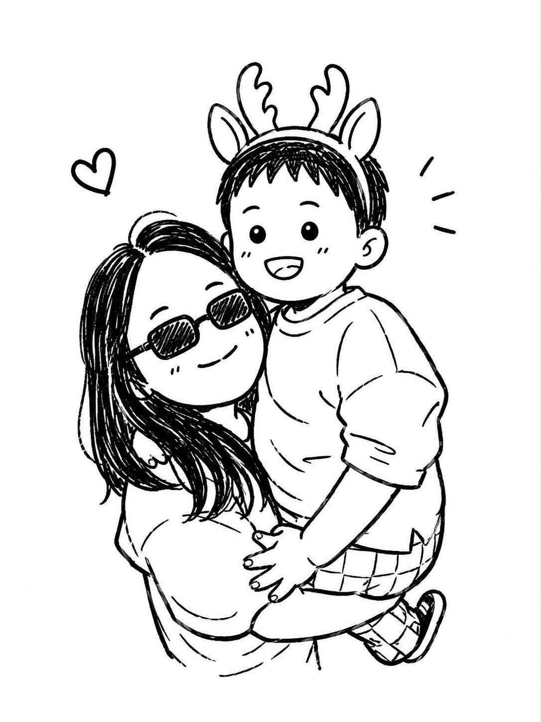 Mother and Child Chibi Doodle Hug