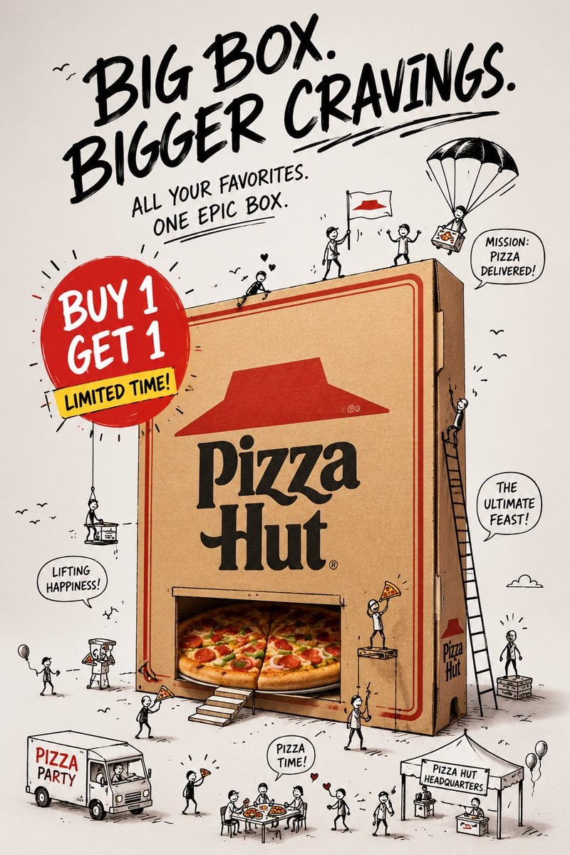 Premium Mixed-Media Ad with Doodle Characters and Product