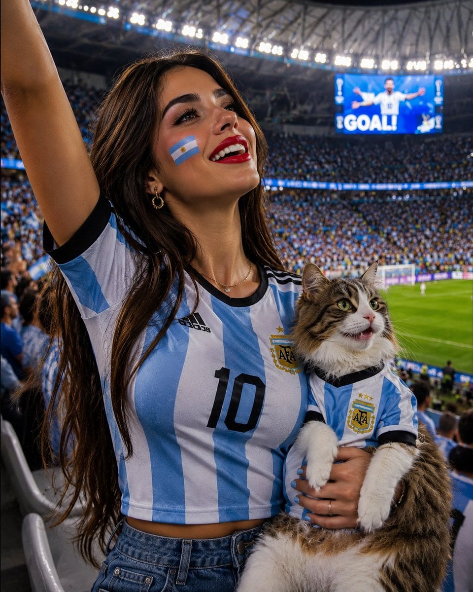 Fan in the Stands: Woman with Cat at World Cup