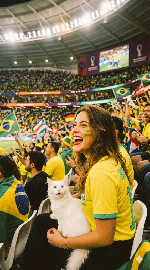 Fan in the Stands: Woman with Cat at World Cup thumbnail 2