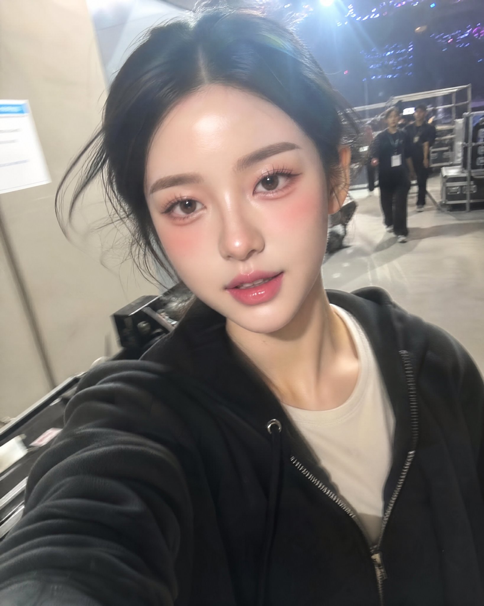 Candid Backstage Selfie with Tired Smile thumbnail 2