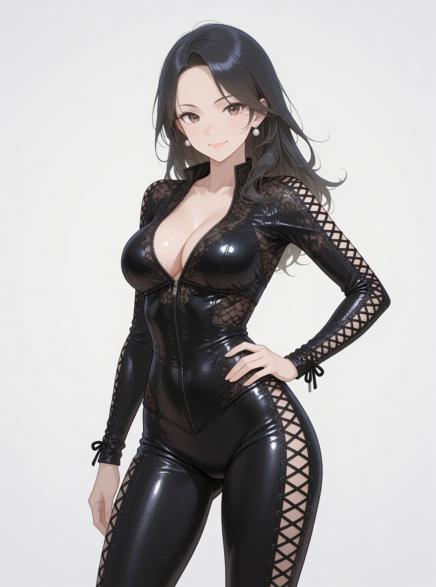 Glossy Black Latex Bodysuit with Lace Details thumbnail 4