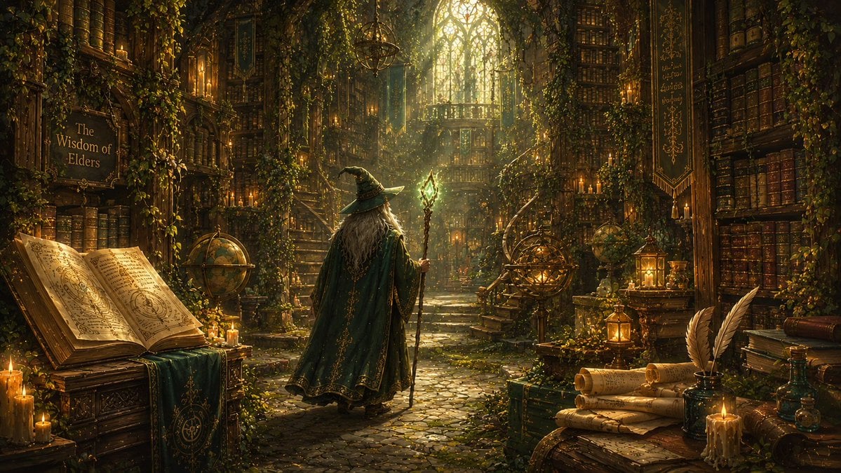 Enchanted Storybook Illustration of Subject in Lush Foliage