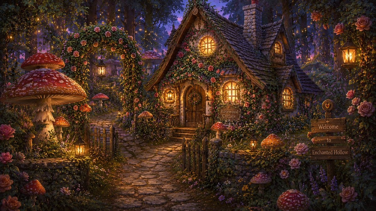 Enchanted Storybook Illustration of Subject in Lush Foliage thumbnail 4